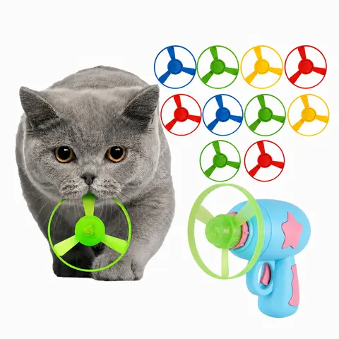 11 Pcs Cat Fetch Toy with Flying Propellers Set, Cat Playing Tracking Interactive Toys for Kitten Chasing Training Hunting