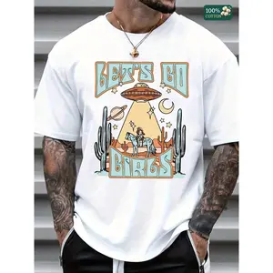 "Let's Go Girls" Retro Western UFO Graphic Oversized men T-Shirt, Cowgirl Desert Cactus Streetwear Tee,Vintage "Let's Go Girls" Cowgirl UFO Oversized T-Shirt, Retro Western Desert Graphic Tee