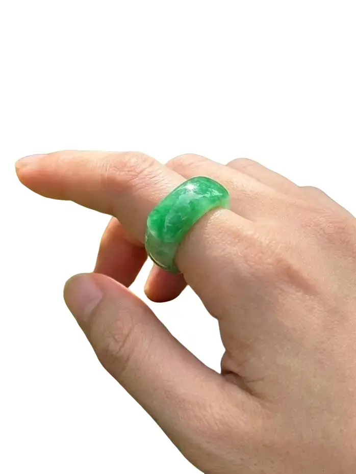 Unisex Vibrant Green Jadeite Jade Ring - Thick Dome-Saddle Profile, Bold Dome-Profile Design, Natural Mineral Variation, Comfortable Interior for Daily Wear