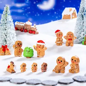 16pcs Mini Gingerbread Men Set, Cute Resin Christmas Ornaments, Indoor & Outdoor Decor, DIY Fairy Tale Garden, Holiday & Birthday Gift Ideas