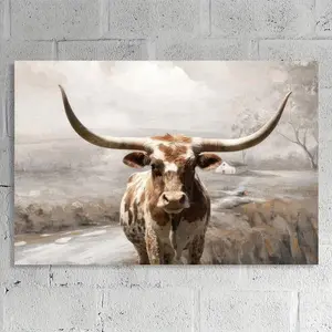Longhorn Bull Head Pattern Unframed Painting, Modern Canvas Wall Art, Wall Decor for Home Living Room Bedroom Study Room, Ornaments