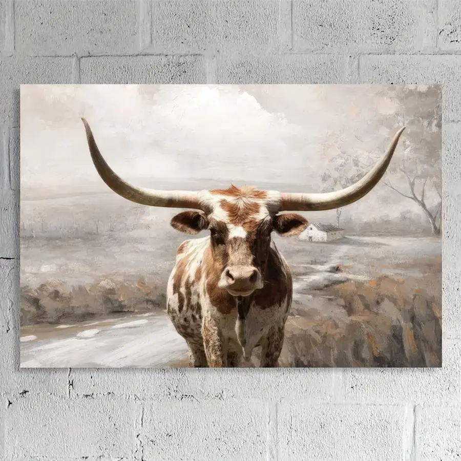 Longhorn Bull Head Pattern Animal Prints Unframed Artistic Painting, Modern Canvas Wall Art, Wall Decor for Home Living Room Bedroom Study Room, Ornaments