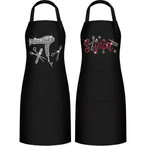 2 Pcs Hair Stylist Apron Hairstylist Salon Apron with Rhinestone Tools 3 Pockets Waterproof Hairdresser Barber Apron