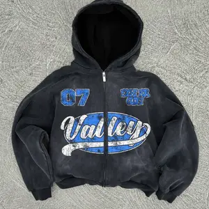 Men's Retro Style Washed Zip Up Hooded Jacket, Regular Fit Casual Comfy Street Fashion Long Sleeve Outerwear for Daily Wear, Men's Clothes for All Seasons