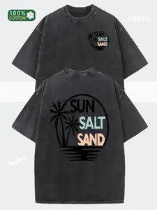 valentine shirts 2025 Summer New Release - Sun Salt Palm Tree Print T-Shirt, 100% Pure Cotton Heavyweight Fabric, Loose Fit Crew Neck, Short Sleeve Casual Tee for Beach & Casual Attire, Ideal Gift for Golfers & Outdoor Enthusiasts, Golf Shirt