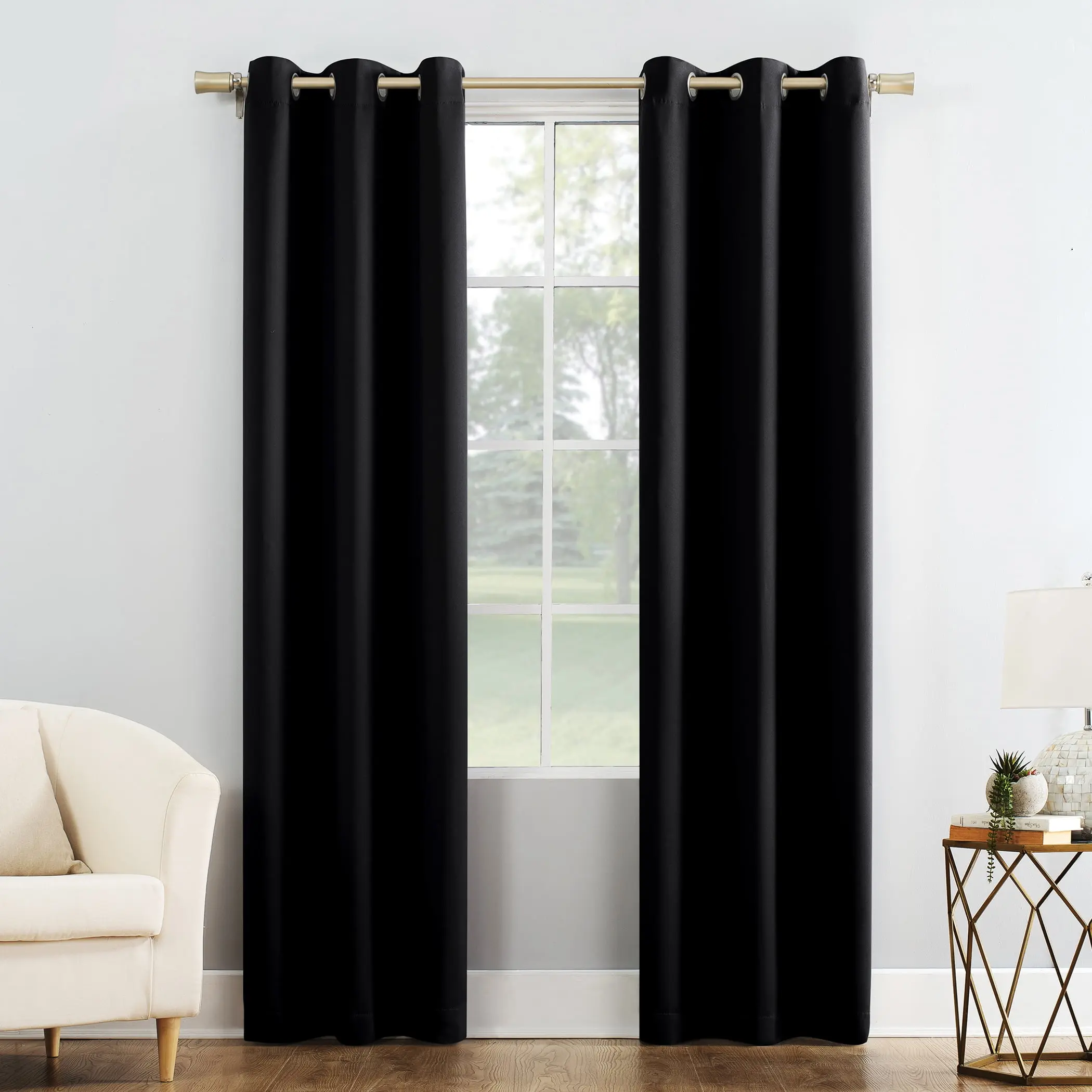 Mainstays Grommet Blackout Single Curtain Panel, Black, 40"W x 84"L