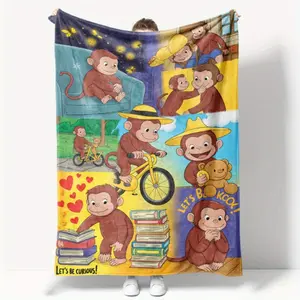 Cozy Soft Throw Blanket for Living Room or Bedroom - Lightweight Durable Fabric with Fun Monkey Design, Warm & Comfortable Brown Color, Perfect for Nap Time, Home Decor Gift for All Seasons, Skin-friendly, soft, lightweight, and breathable.