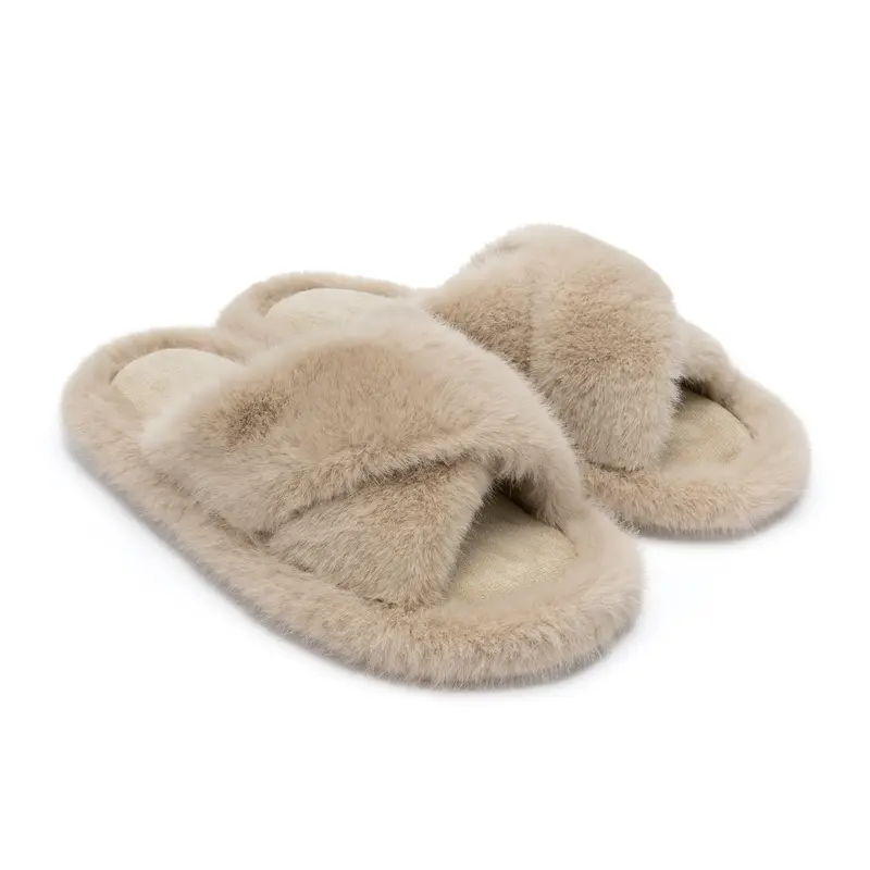 Chantomoo Thin Sole Cross Band Slippers for Women Memory Foam Fuzzy House Shoes