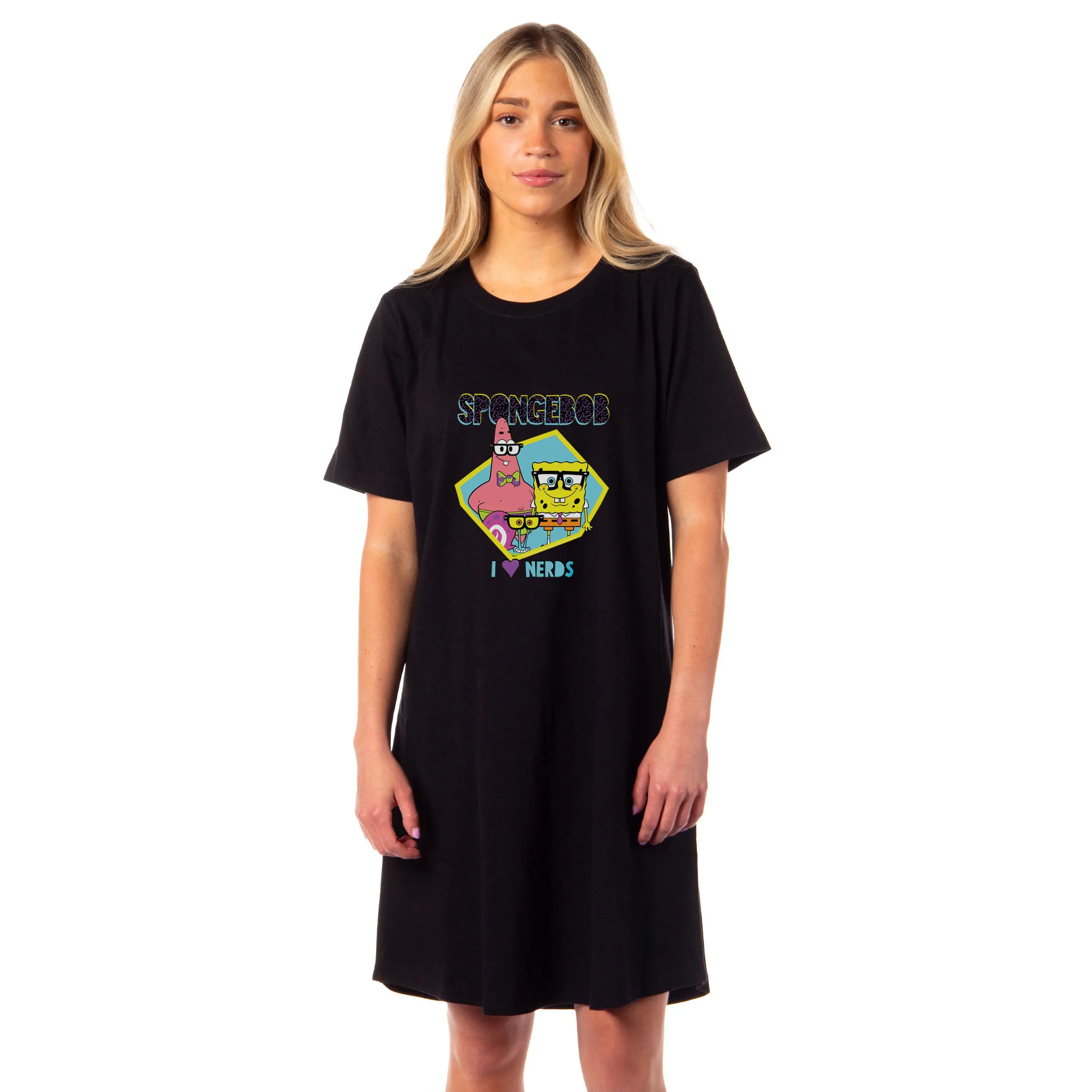 SpongeBob SquarePants Women's I Love Nerds Pajama Dorm Sleep Shirt Nightgown