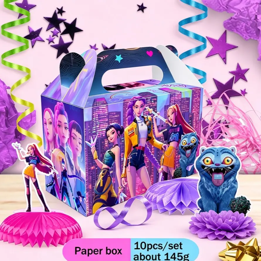 K-POP Cyber Girl-Neon City Theme Party Supplies Set, Guest Box, Hive Decoration & Spiral Hanging Ornament, Perfect for Girl's Birthday Parties, Birthday Party Kit