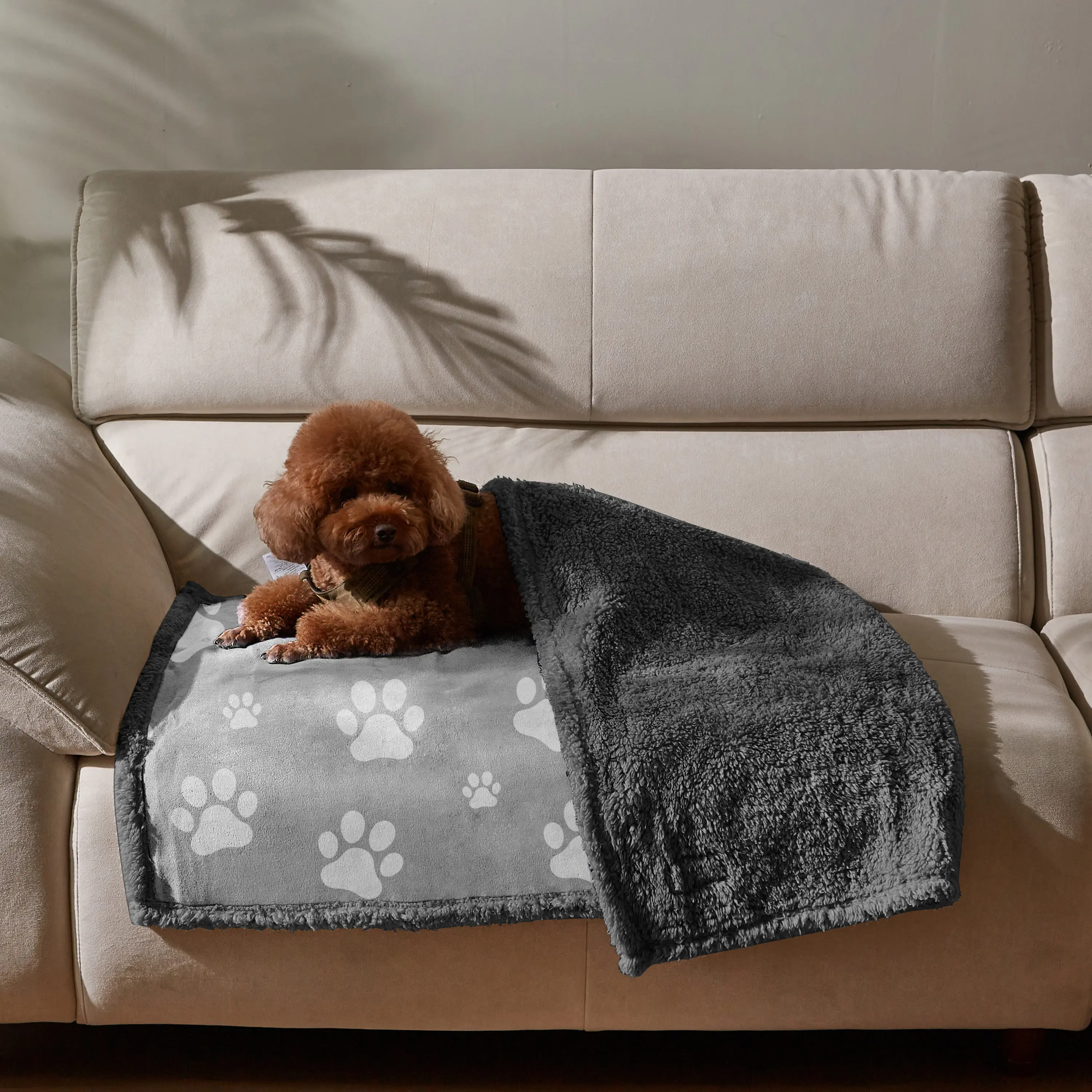 Kritter Planet  Waterproof Pet Blanket for Dogs & Cats Blankets - Dual-Sided Jacquard Shag & Sherpa Fleece, 3D Textured Cloud Pattern, Machine Washable, Durable & Portable, Perfect for Couch Protection - Shaped Beds Mats,30x25Inches