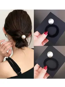 2-Piece Faux Pearl Hair Tie Set, Fashionable Elegant High Elasticity Headband, Sparkling Pearls, Perfect for Women Daily Casual Valentine's Day Hairstyles