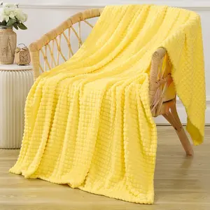 Yellow Throw Blanket 50"*60",Soft Flannel Fleece Plush Cozy Blanket with 3D Square Grid Luxury for Couch Sofa Chair