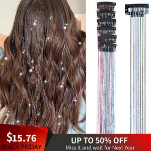 Hair Tinsel Festive decorations Colorful Glitter Hair Accessories 20 Inch Clip in Hair Tinsel Extensions Fairy Hair Accessories Party Kit for Women Girls Kids (Colorful#)