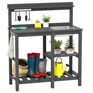 NAVINE Outdoor HDPE Garden Potting Bench, Garden Potting Table with Sink, Workstation Table/ Sink/ Open Shelf