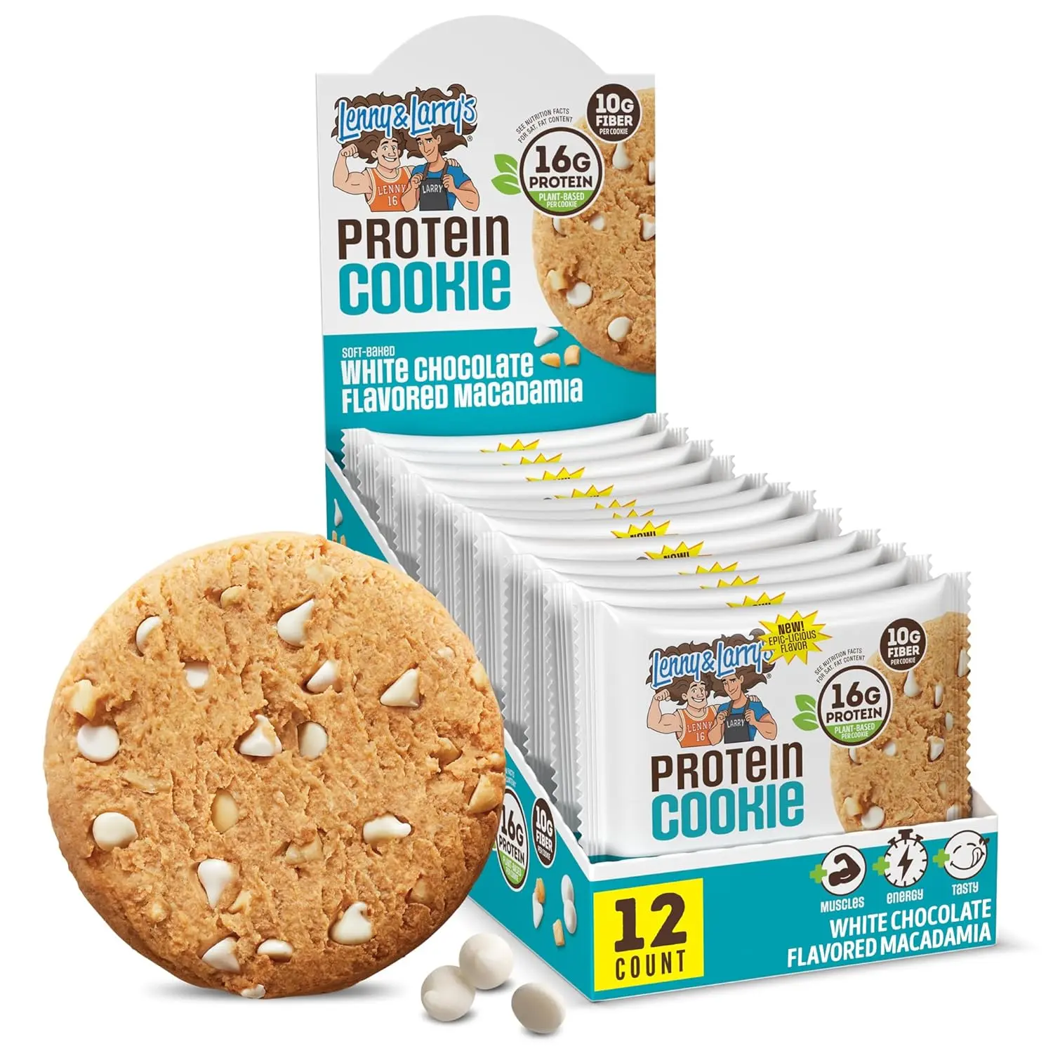 Lenny & Larry's Protein Cookie, Chocolate Chip – High Protein Snacks with 16g Plant Protein, 10g Fiber, Soft-Baked, Vegan, Non-GMO | 4oz, Pack of 12