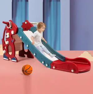 Toddler Slide For Toddler Age 1-3 Indoor Plastic Slide Outdoor Playground Climber Slide Playset With Basketball Hoop & Ring Game