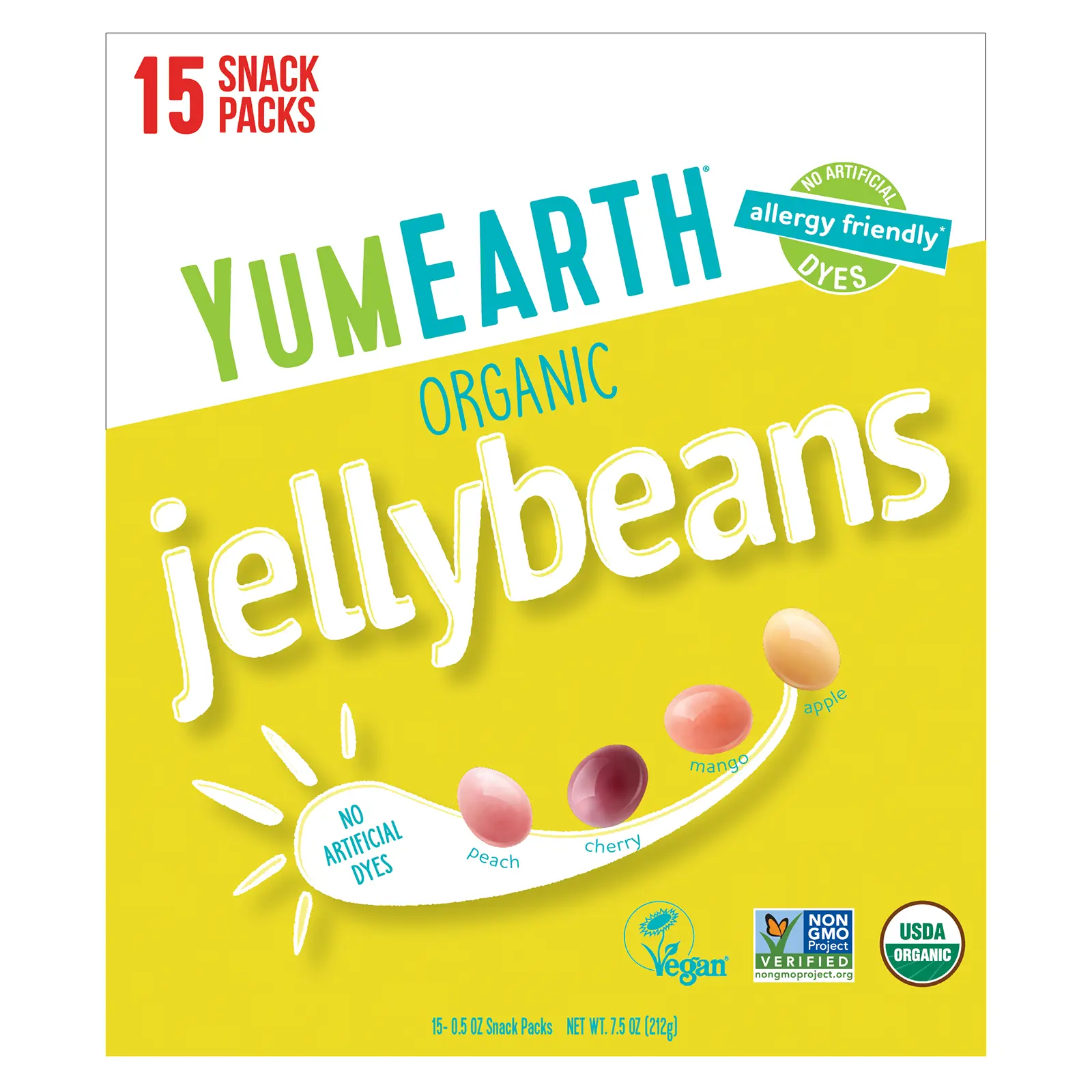 YumEarth Organic Jelly Beans, 15 Snack Packs, 0.5 oz (14 g) Each