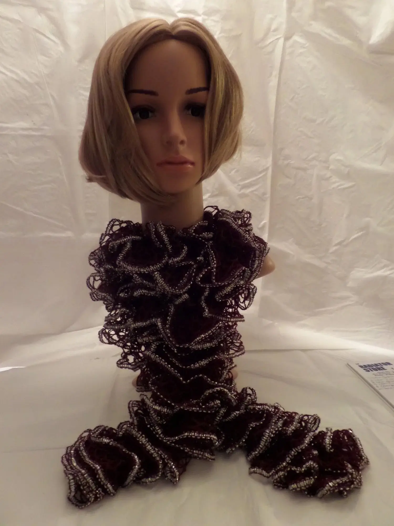 Synthetic Fiber Full Wig with Cranberry Color, Metallic Trim