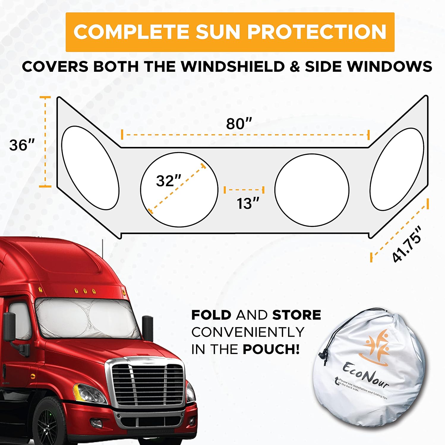 Semi Truck Sunshade for Windshield and Side Windows, UV Protective Sunshade for Windshield, Maximum Coverage to Block UV/Sun Heat Rays, Best for Semi, Commercial & Big Rig Truck
