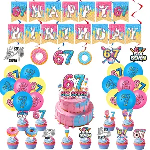 6 7 Birthday Decorations 67 Meme Themed Baseball Ice Cream Donut Banner Cake Topper Balloons for Kids Baby Shower Party Supplies
