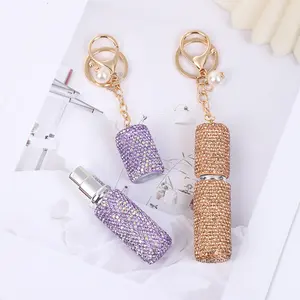 Mini Perfume Atomizer Keychain – Sparkly Rhinestone Refillable Spray Bottle, Travel Size Fragrance Container, Stylish Bag Accessory