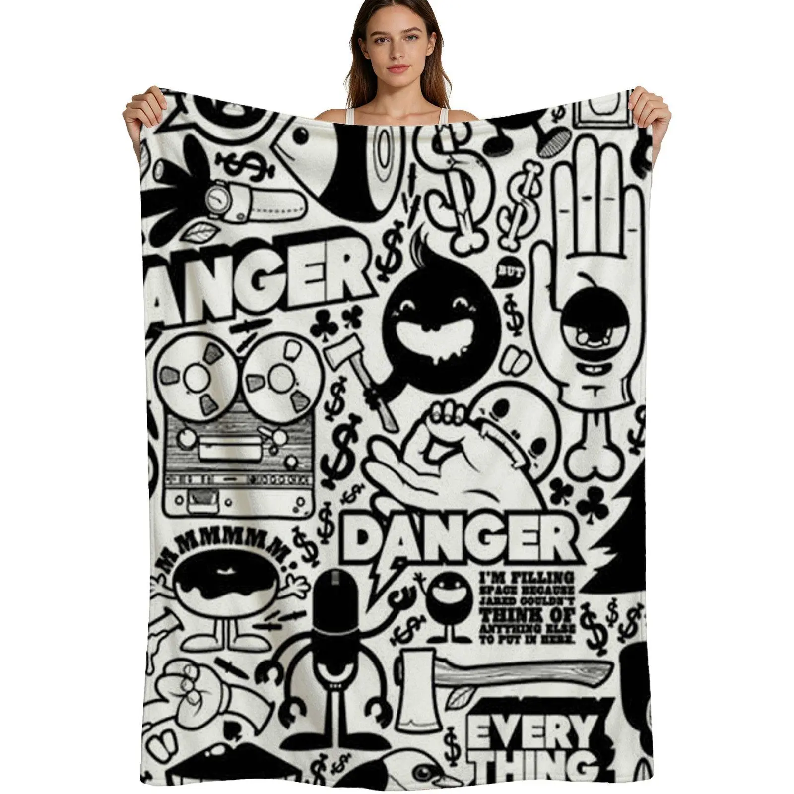 Street Art Graffiti Style, Warm Flannel Blanket, Funny Doodle Monster Pattern, Soft Fleece Fabric, For Teens Bedroom Decor, 4 Sizes Available Single Pack