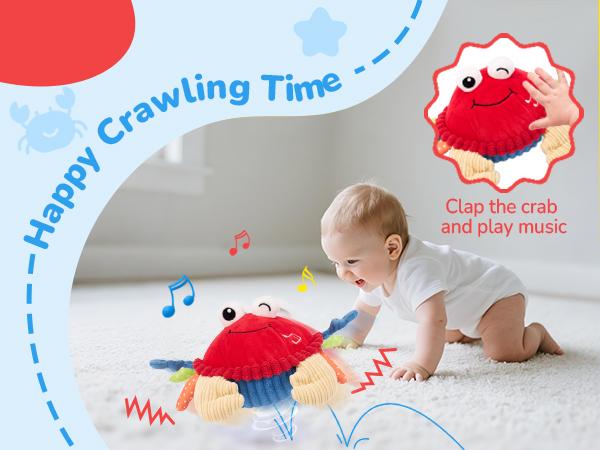 Hahaland Baby Musical Crab Plush Toy with 48 Songs & Recording Feature Interactive Dancing Toy for Tummy Time 0-3 Months 6-12 Months Baby Toddler Toy 1-3 Birthday Christmas Holiday Gifts