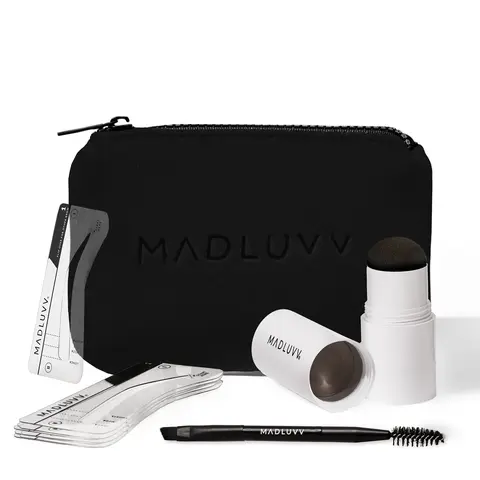 MADLUVV Medium Brown Brow Stamp Kit - Waterproof Eyebrow Makeup Tool & 9 Stencils for Medium to Dark Brown Hair