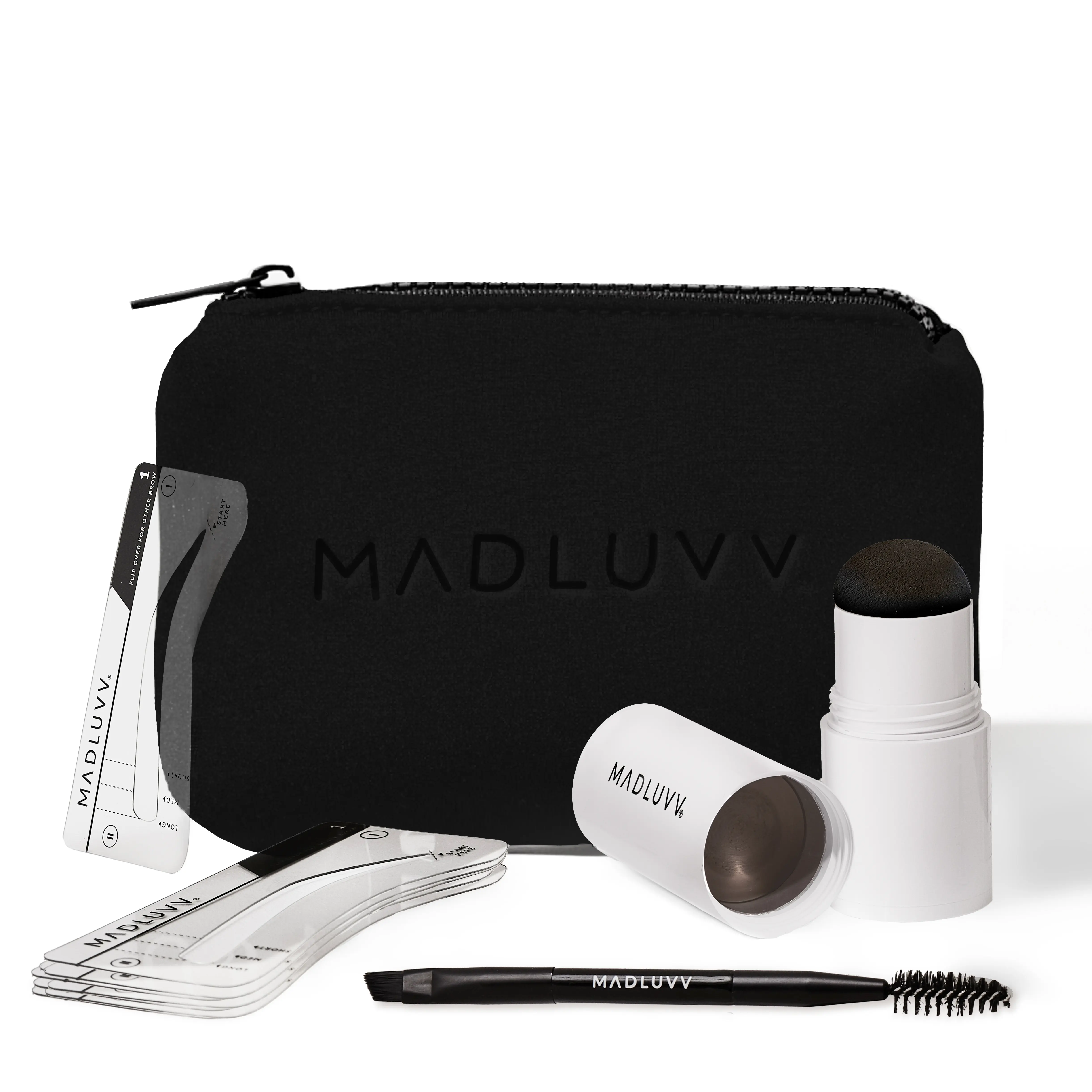 MADLUVV Medium Brown Brow Stamp Kit - Waterproof Eyebrow Makeup Tool & 9 Stencils for Medium to Dark Brown Hair