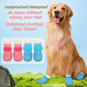 Seasonal Pet Shoes Waterproof Socks for Dogs, Silicone Rain Boots Anti-Slip Wear-Resistant Outdoor Sports Dog Foot Covers Paws, 4 Pairs Set