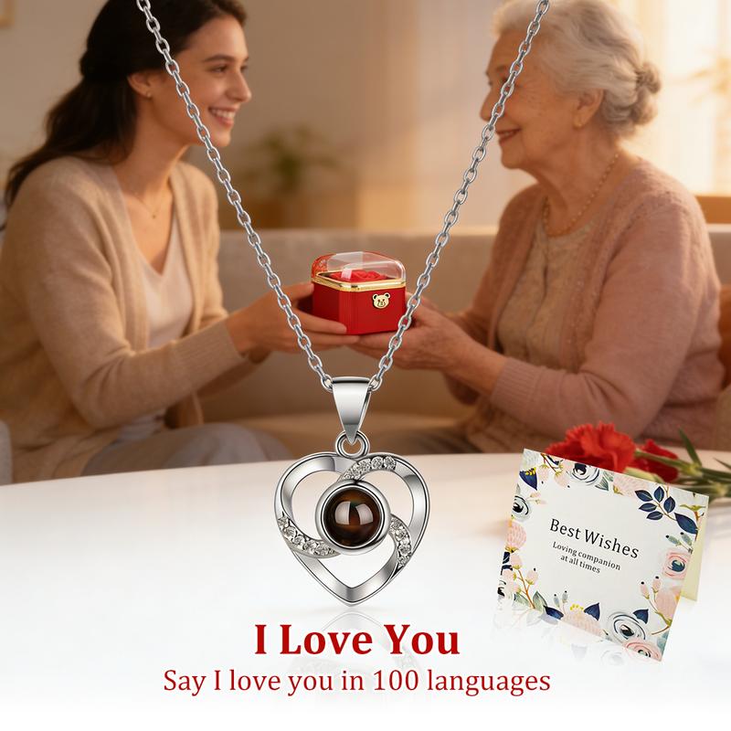 Preserved Red Real Rose with Heart I Love You Necklace -Eternal Flowers Rose Birthday Gifts for Women Her Mom Wife Girlfriend Grandma on Valentines Mothers Day Anniversary Romantic