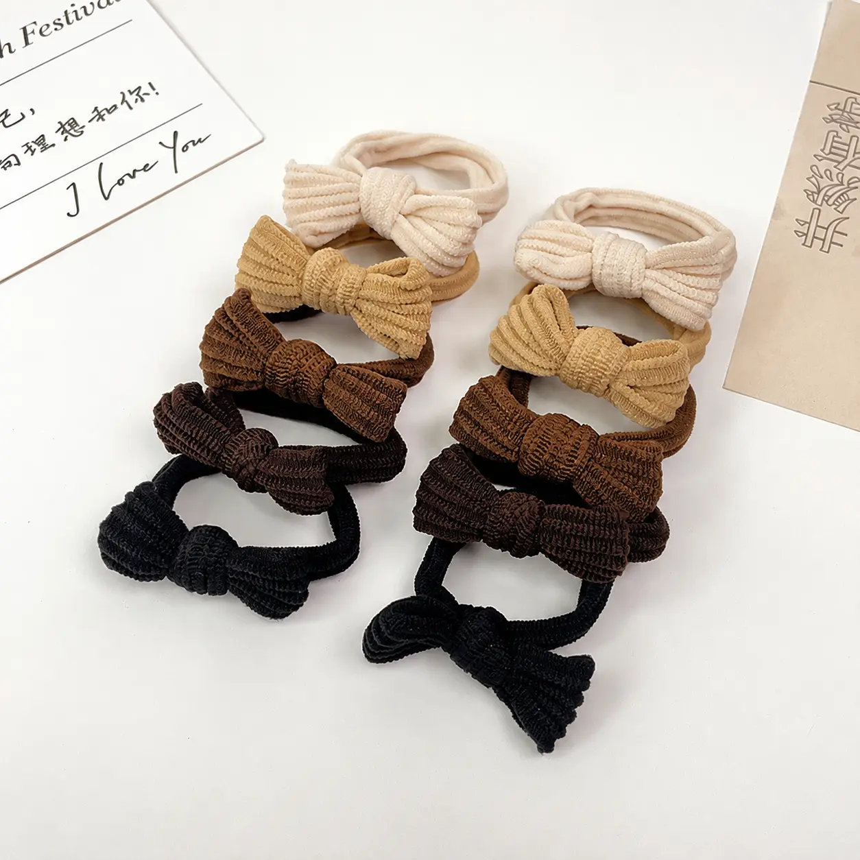 5/10PCS Small Bow Hair Ties for Women, Ribbed Elastic Bands for Ponytails, Half-Up Hair, Work, Travel & Daily Styling