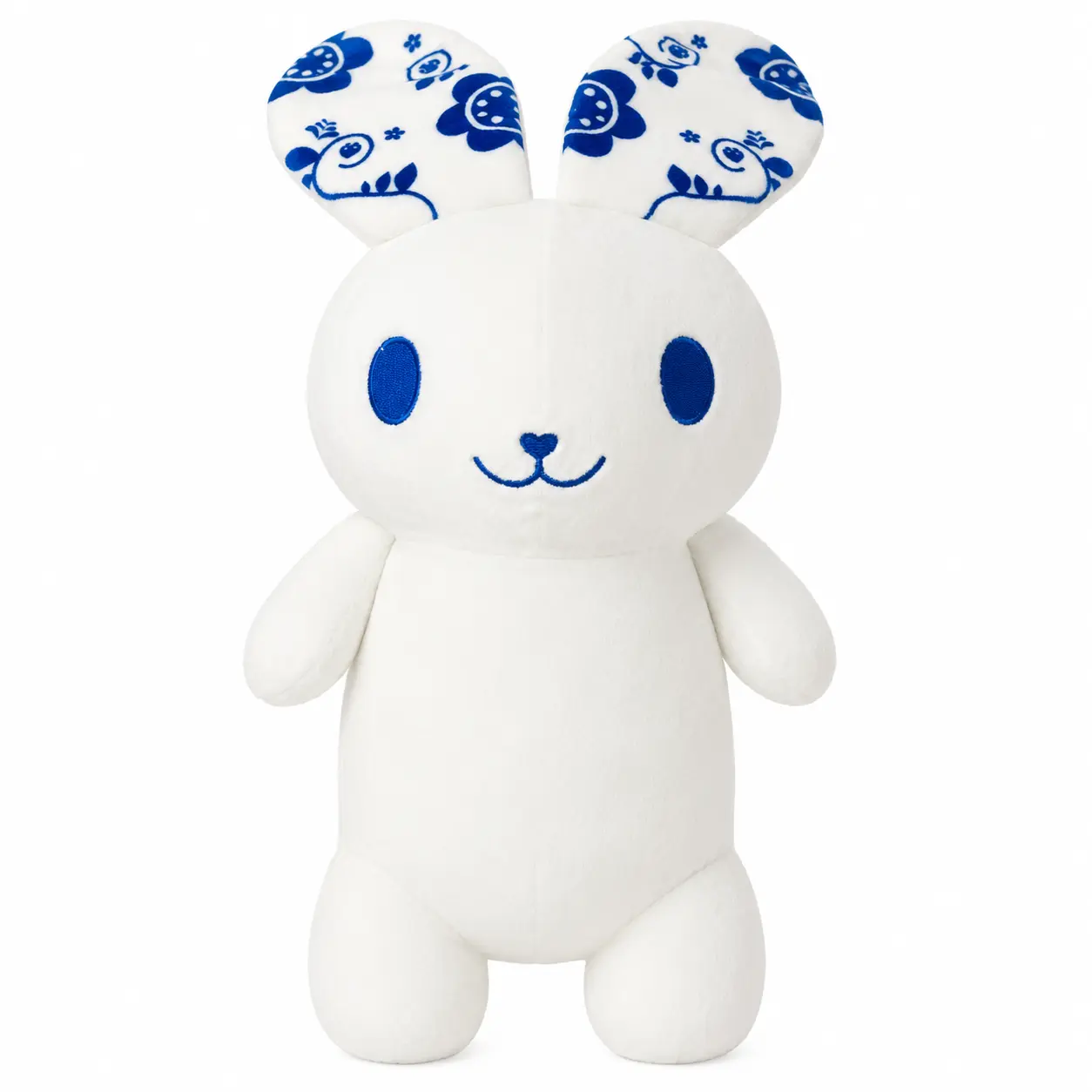 14 Inch White Bunny Plush Toy, Cute Blue Floral Rabbit Stuffed Animal Pillow, Soft Kawaii Plushie for Kids, Girls, Friends, Birthday Gift, Room Decor & Cuddle Toy