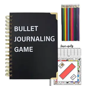 Bullet Journaling Game Notebook, Spiral Bound Budget Bujo Notebook with Colored Pencils & Saveopoly Tracker, Fun Savings Challenge Journal for Budgeting, Planning & Personal Finance