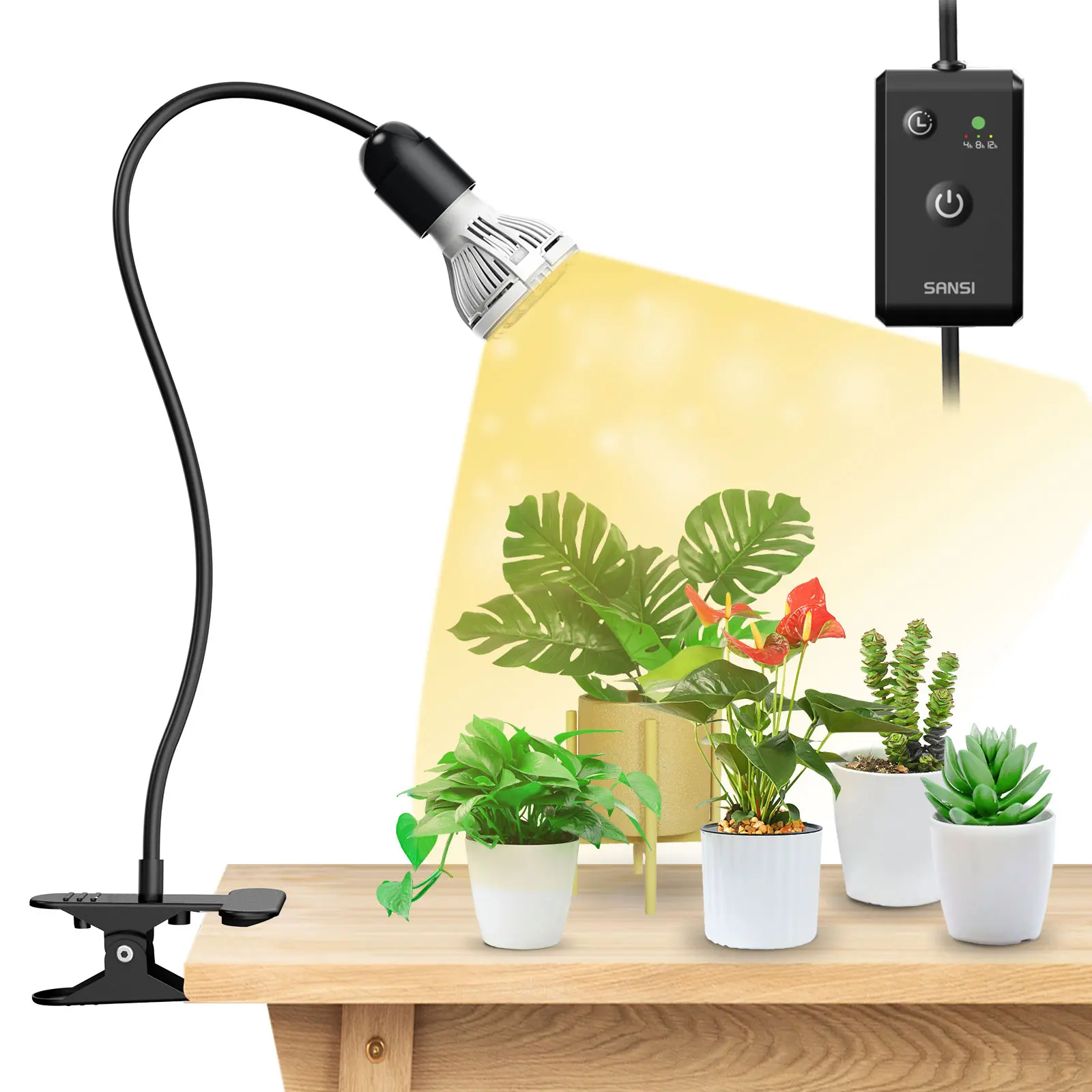 SANSI 10W LED Grow Light (150W Equivalent), Full Spectrum Gooseneck Clip Plant Lamp, High PPFD with 4/8/12H Timer for Indoor Plants summervibes