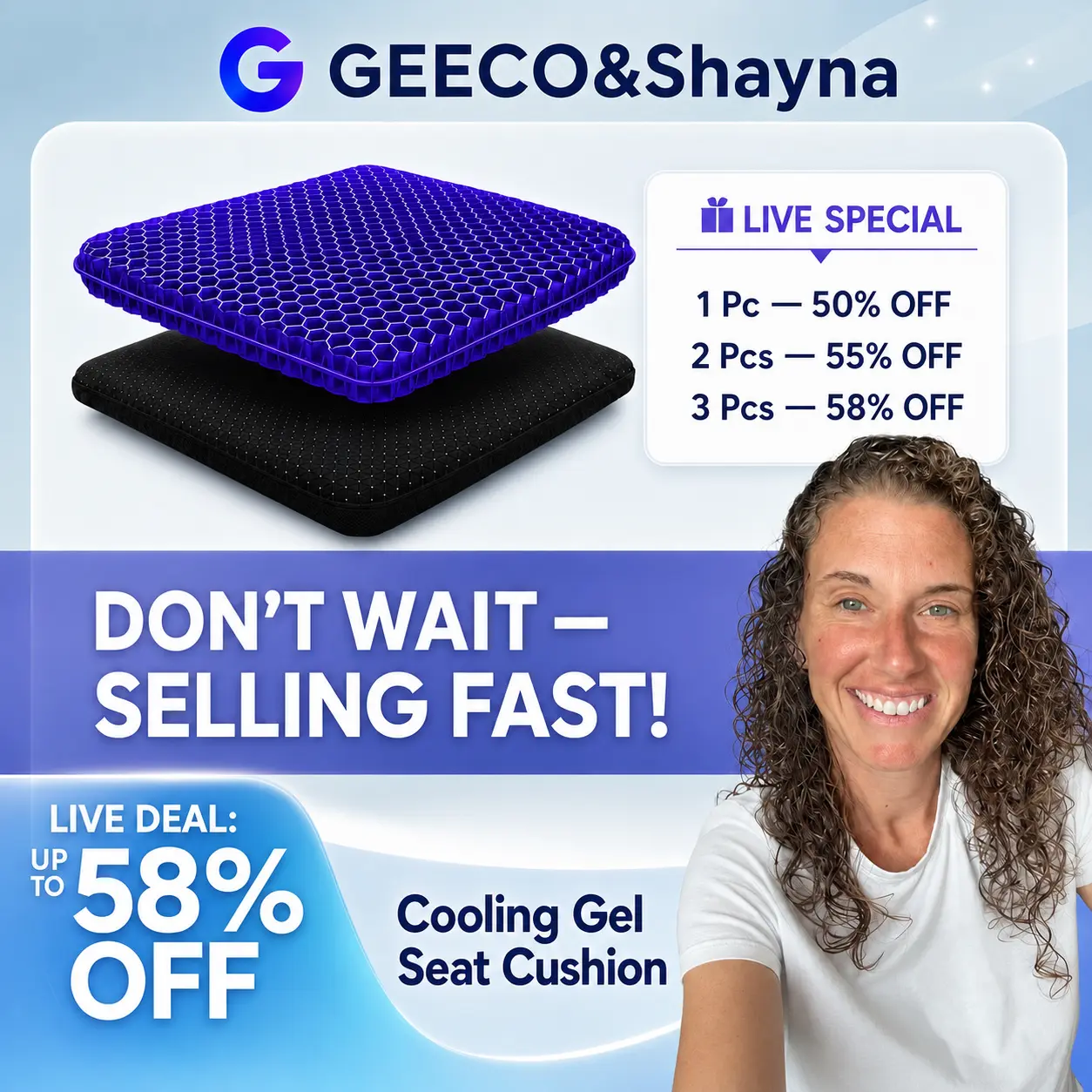 [SHAYNA Exclusive]GEECO Purple Gel Seat Cushion, Firm Honeycomb Cooling Seat Pad with Non-Slip Cover, 16.54 x 14.17 x 1.38 in, Washable Cushion for Office Chair, Car Seat, Home & Summer Sitting Comfort day gift