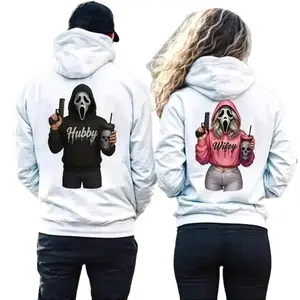 Wifey & Hubby Ghostface Halloween Couple Matching Hoodies Graphic Hoodie Pullover Hooded Sweatshirt for Women for Men, Perfect Gift