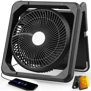 11.5 Inch Upgraded Solar Camping Fan with Light- Rechargeable  Fan, 10W Detachable Solar Panel, 3 Speed, 6H Timer,60? Pivot  Airflow for Camping Fishing RV Trips Hurricane Power Outage