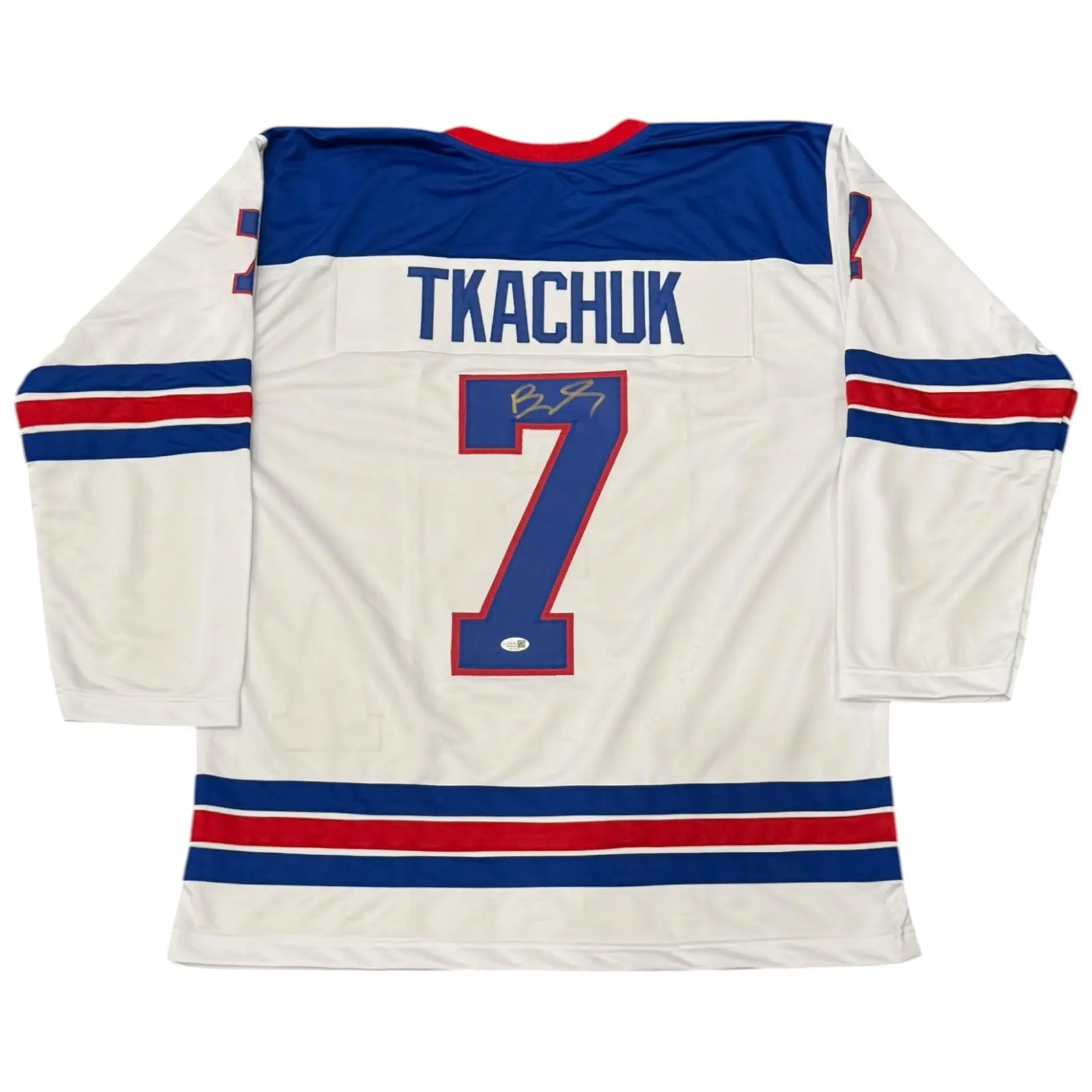 Brady Tkachuk Autographed Authentic Team USA White #7 Custom Stitched Hockey Jersey - Bold Signature, New, JSA Certified, XL, Display-Ready Collectible for Team USA Supporters