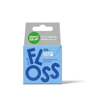 Biodegradable Silk Dental Floss – Vegan Expanding Bamboo Silk Floss for Superior Plaque Removal, Eco-Friendly No Plastic Dispenser Box, Charcoal 50m