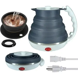Small Collapsible Portable Travel Electric Kettle Paperless Collapsible Pour Over Coffee Dripper Single Cup Camping Coffee Maker Black