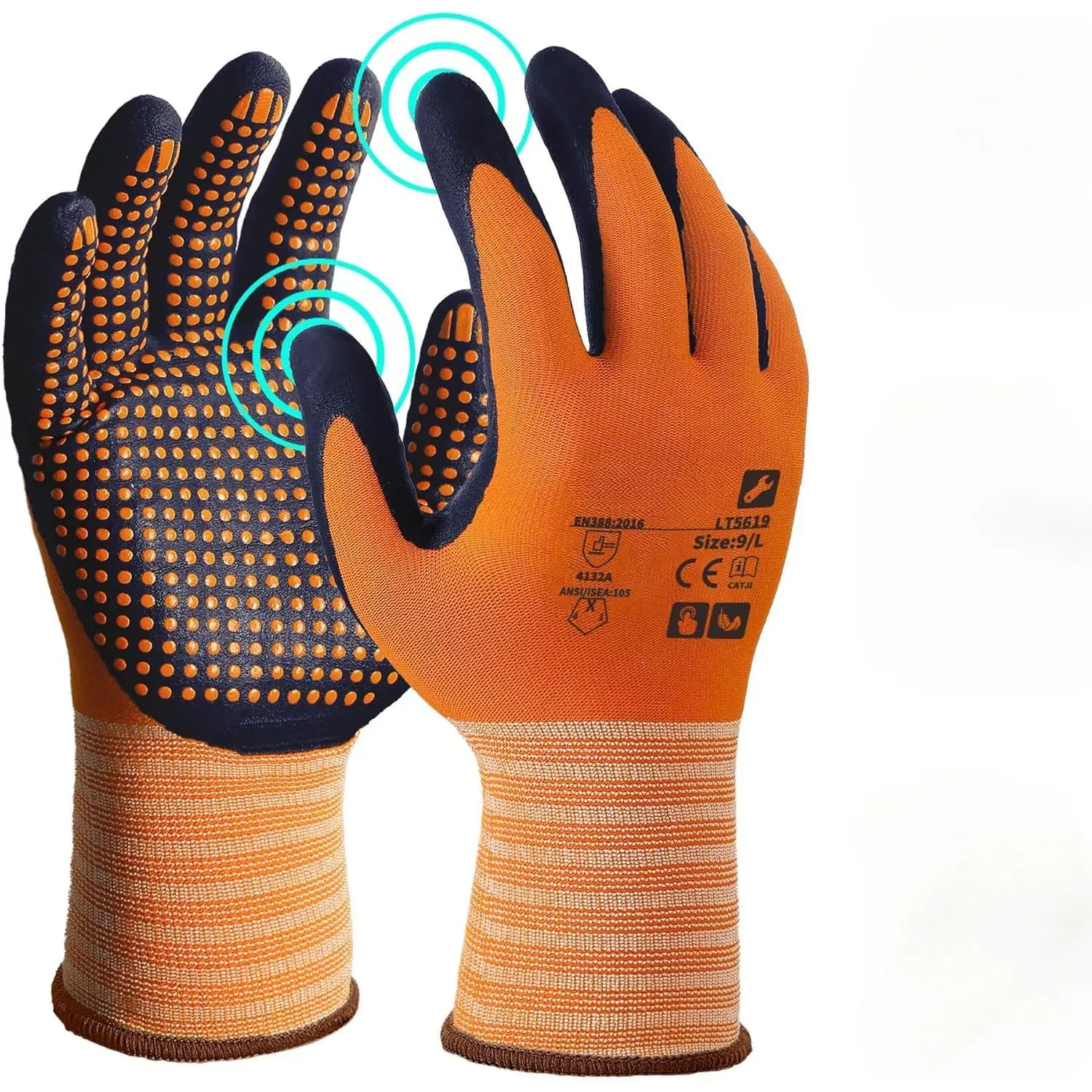 3/6Pairs Safety Work Gloves MicroFoam Nitrile Coated, Certified Level 6 Abrasion Resistant Gardening Gloves with MicroDot Grip, Touchscreen, General A1 Cut Resistant Glove, LT5619, L