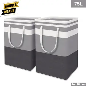 Thin PLASTIC / CANVAS MATERIAL 2-Pack Large Laundry Basket 75L each, Self Standing, Wire Frame, Waterproof Laundry Hamper, Collapsible Organizer laundry  basket