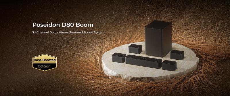 ULTIMEA Poseidon D80 BOOM Soundbar 7.1ch Dolby Atmos with Explosive Deep BASS, 4 Wired Surround Speakers, Subwoofer, HDMI eARC, Bluetooth & App Control – 2025 New Version Home Theater System for Powerful Sound Experience ULTIMEA Poseidon D80 BOOM Soundbar 7.1ch Dolby Atmos with Explosive Deep BASS, 4 Wired Surround Speakers, Subwoofer, HDMI eARC, Bluetooth & App Control – 2025 New Version Home Theater System for Powerful Sound Experience