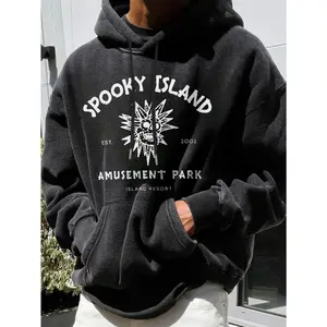 Spooky Island Amusement Park Hoodie Skull Graphic Sweatshirt - Retro Scooby Doo Movie Pullover Apparel for Men Women Unisex, Halloween Theme Island Resort EST 2002 Black Hooded Jumper with Pocket, Funny Gift