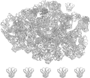 PATIKIL Flower Bead Caps, 100Pcs 11x8mm Hollow Metal Spacer Bead End Caps for Jewelry Making Earring Bracelets Necklace DIY Crafting, Silver Tone