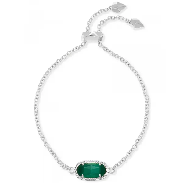 Kendra Scott Elaina Silver Adjustable Chain Bracelet - Emerald Cats Eye, May, Item No. 4217717609, Adult Jewelry Gift, Adults
