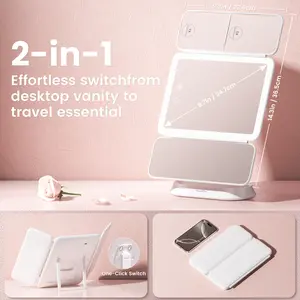 BEAUTIFIVE 7X/5X/1X Lighted Makeup Mirror with Magnification, BEAUTIFIVE 360° Rotation & Detachable Travel Makeup Mirrors with Lights, Trifold Light Up Mirror with 3 Lights Colors, Portable Magnifying Mirror for Desk, Perfect Gift for Mother's Day