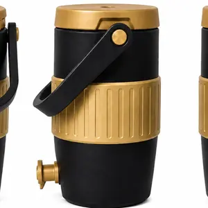 Black & Gold Mini Beverage Cooler Koozie with Handle and Spout | Saints  | Alpha |12oz Can Insulator | Tailgate, Golf, Camping,